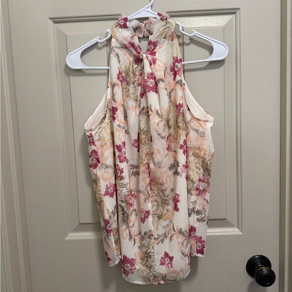 LOFT Floral Halter Blouse - Pink and Cream